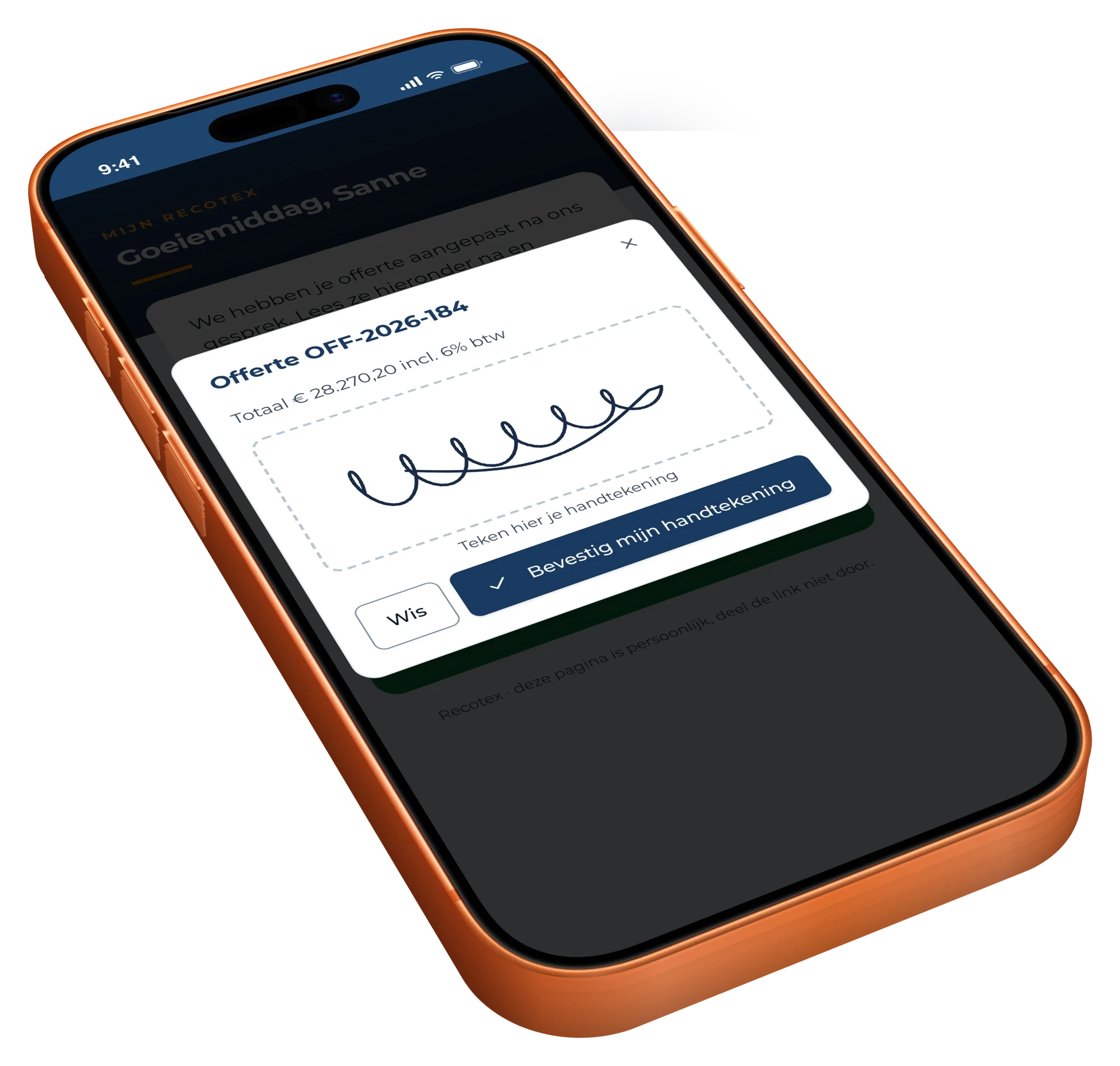 De klantenzone op een iPhone: een offerte digitaal ondertekenen